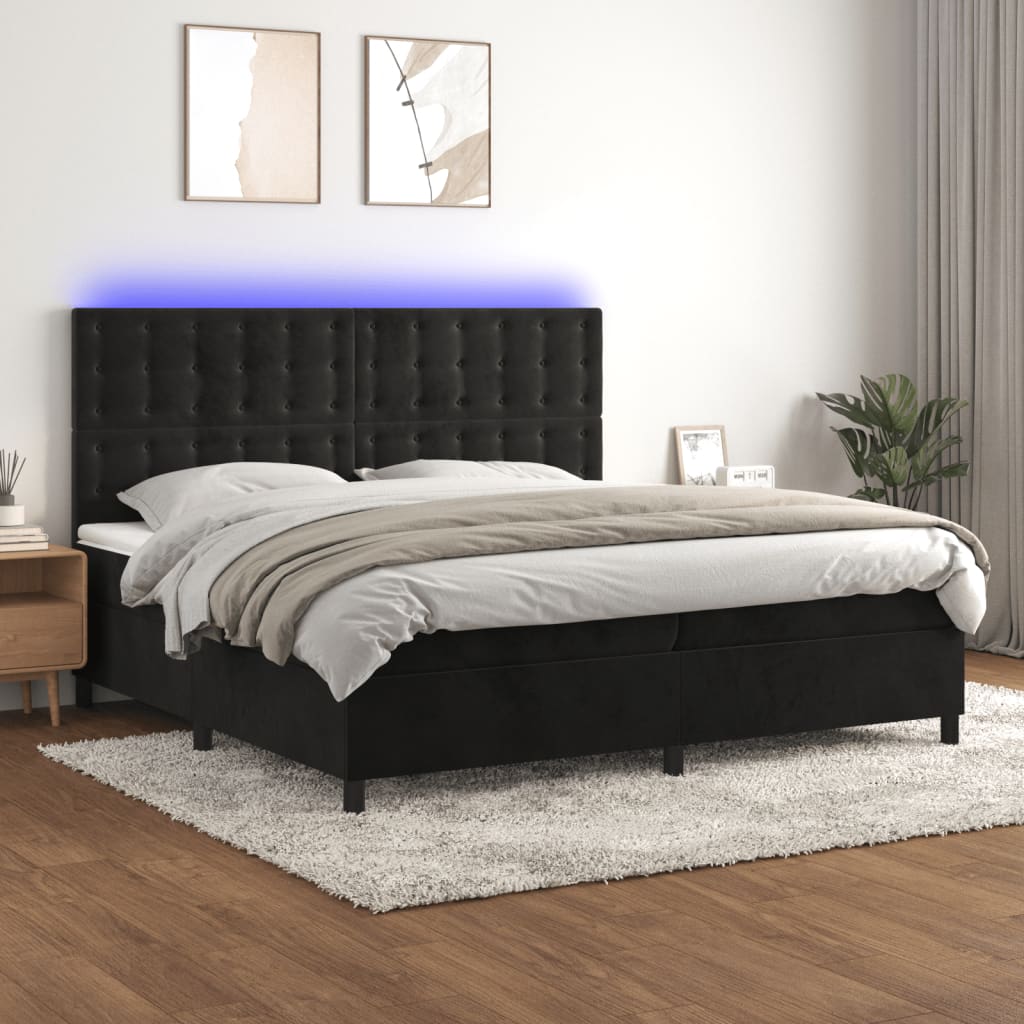 Boxspring met matras en LED fluweel zwart 200x200 cm – afbeelding 1