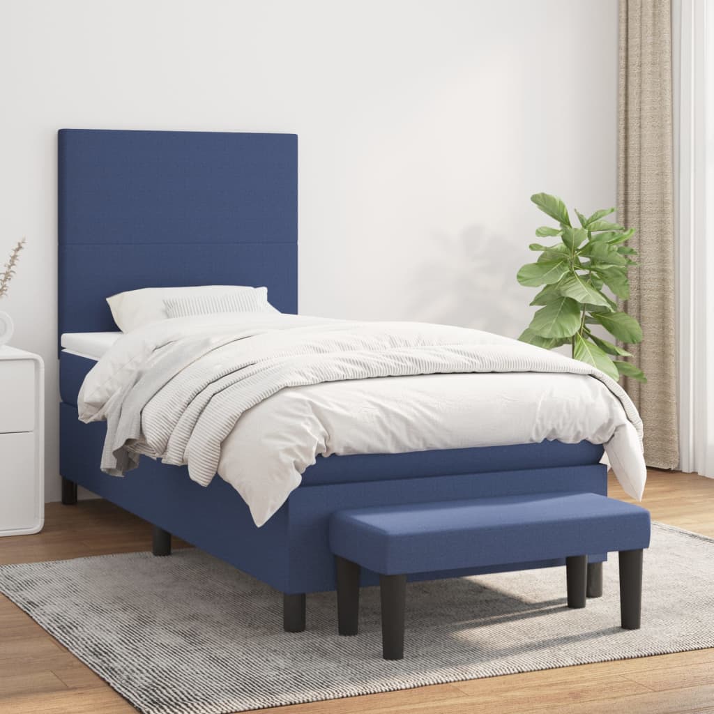 Boxspring met matras stof blauw 90x190 cm – afbeelding 1