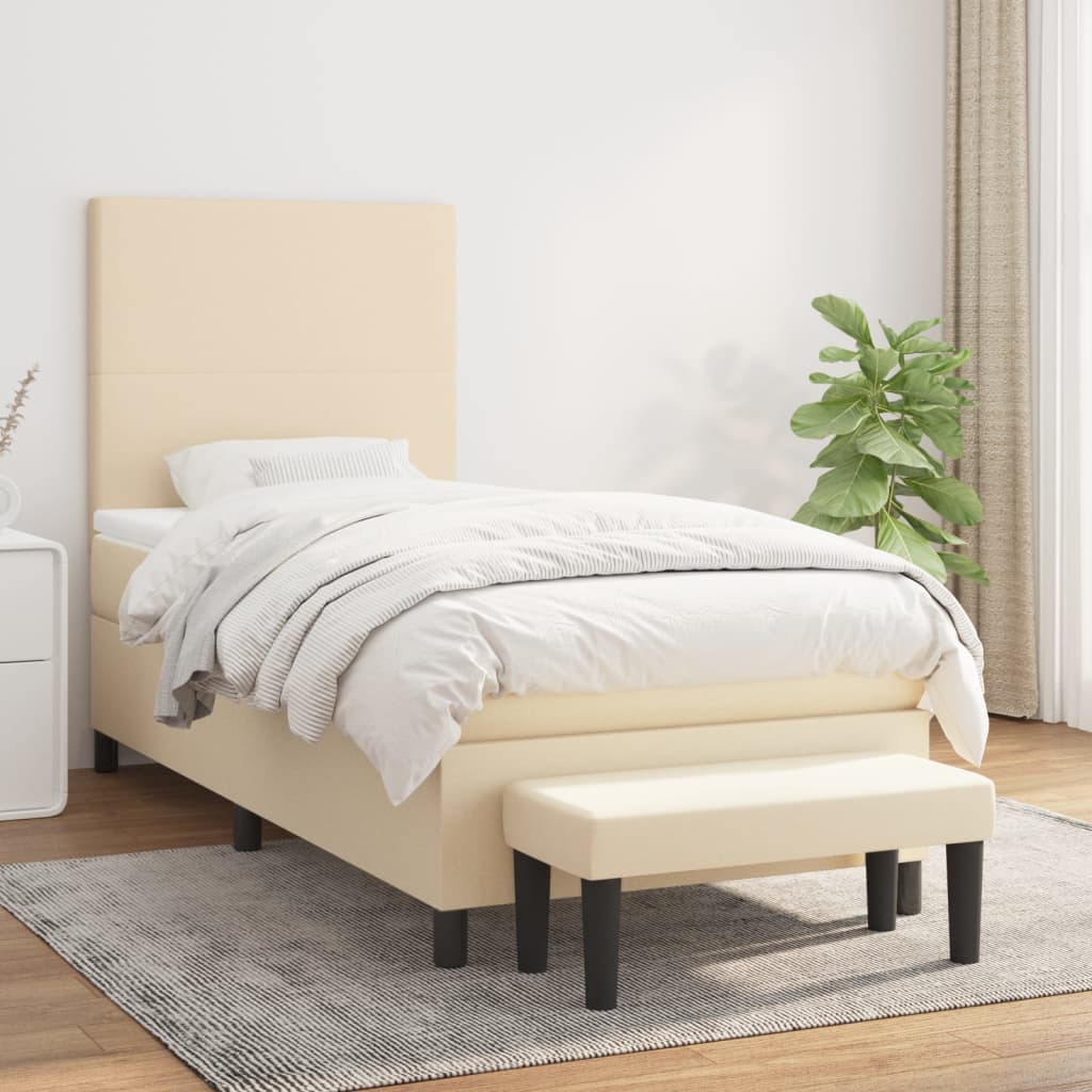 Boxspring met matras stof crèmekleurig 90x200 cm – afbeelding 1