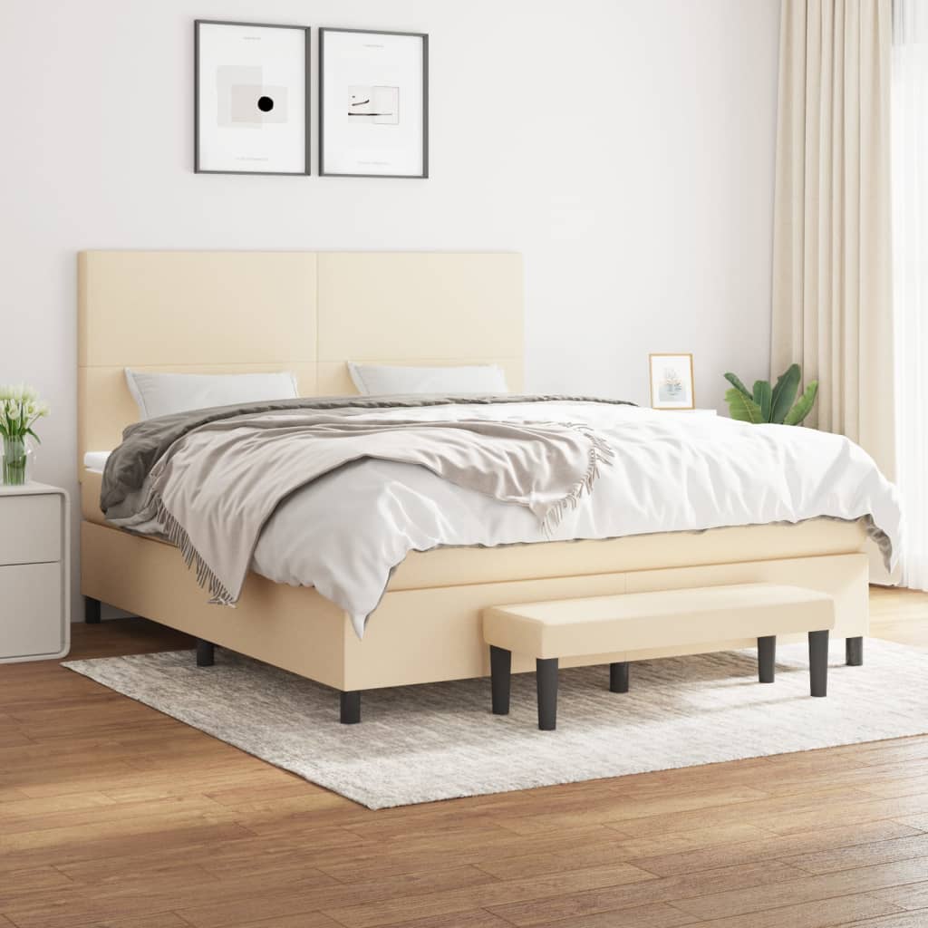 Boxspring met matras stof crèmekleurig 160x200 cm – afbeelding 1