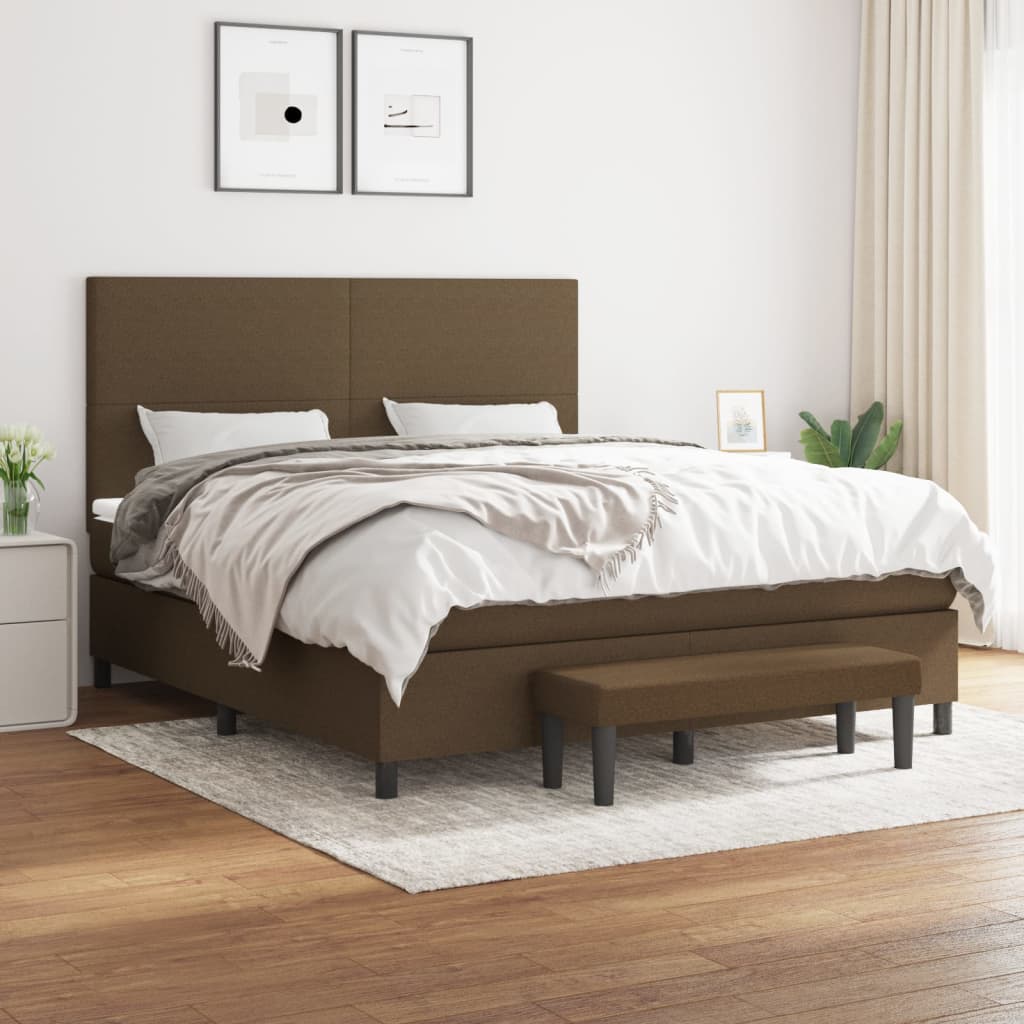 Boxspring met matras stof donkerbruin 180x200 cm – afbeelding 1