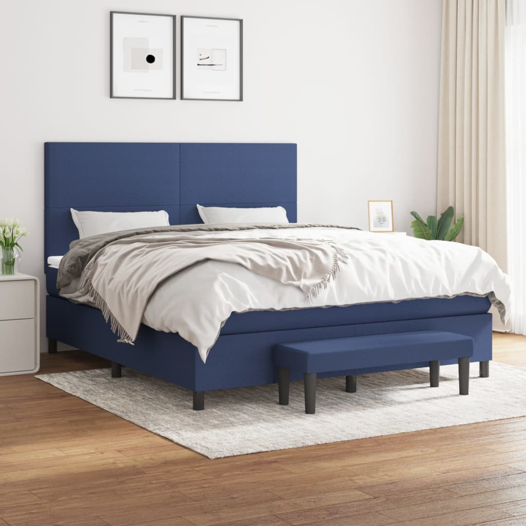 Boxspring met matras stof blauw 180x200 cm – afbeelding 1