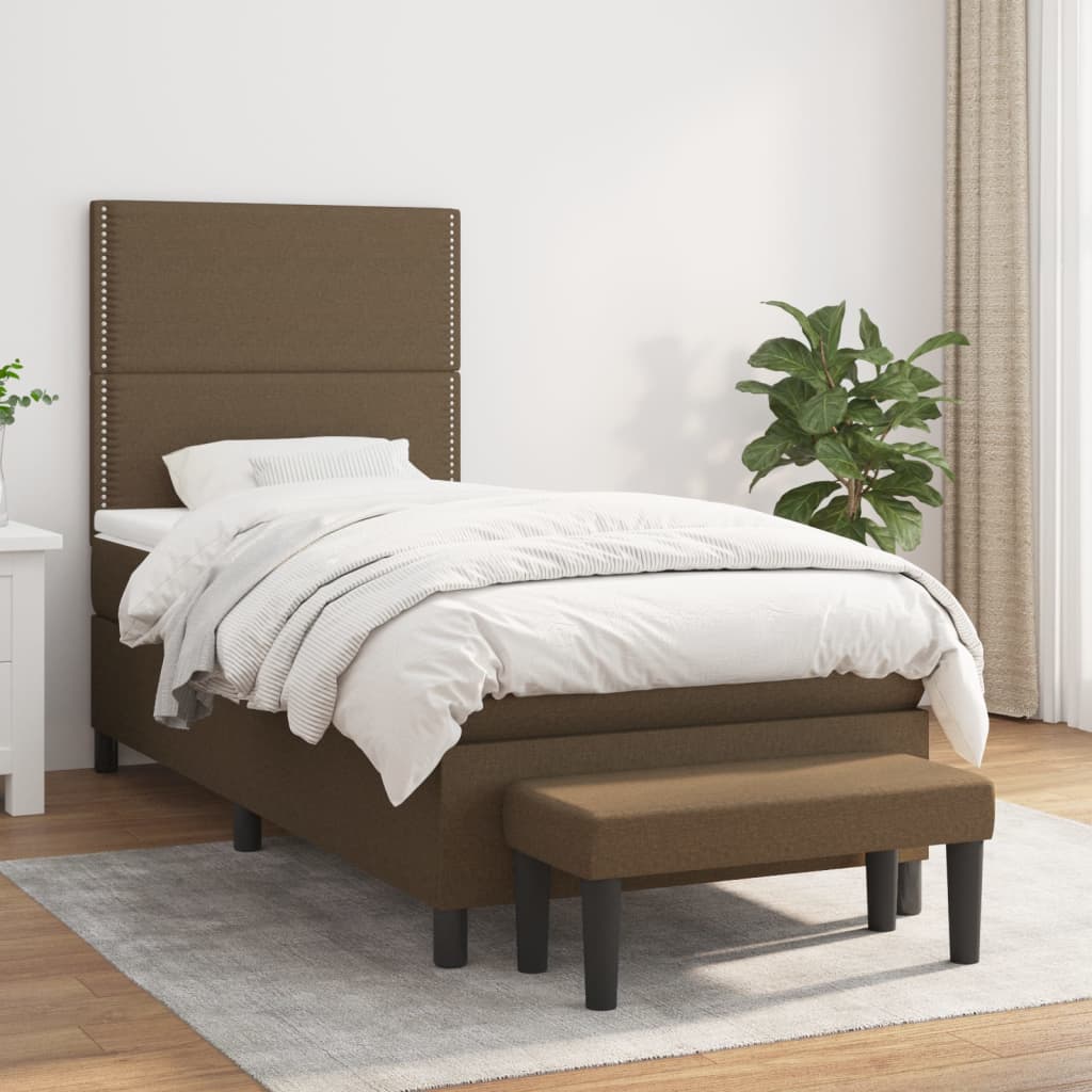 Boxspring met matras stof donkerbruin 90x190 cm – afbeelding 1