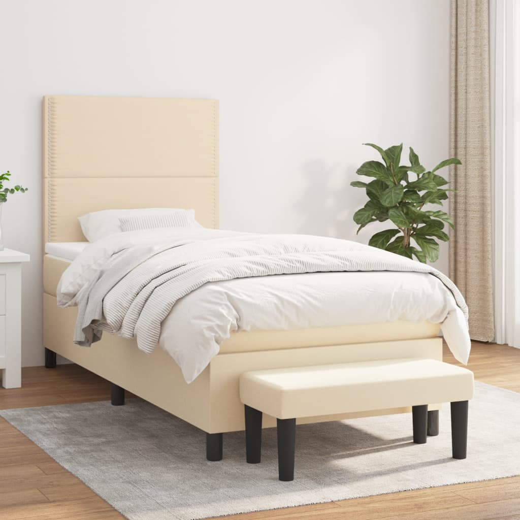 Boxspring met matras stof crèmekleurig 100x200 cm – afbeelding 1
