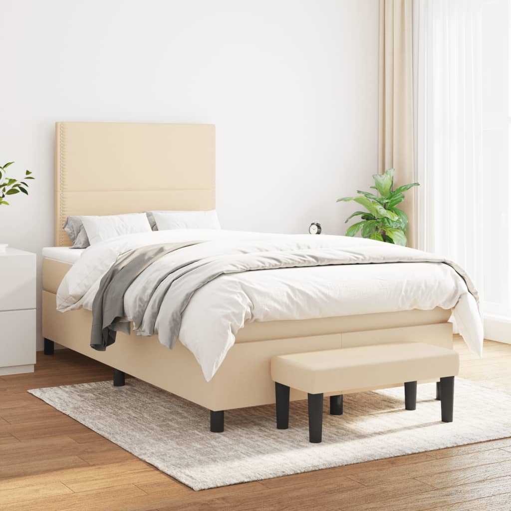 Boxspring met matras stof crèmekleurig 120x200 cm – afbeelding 1