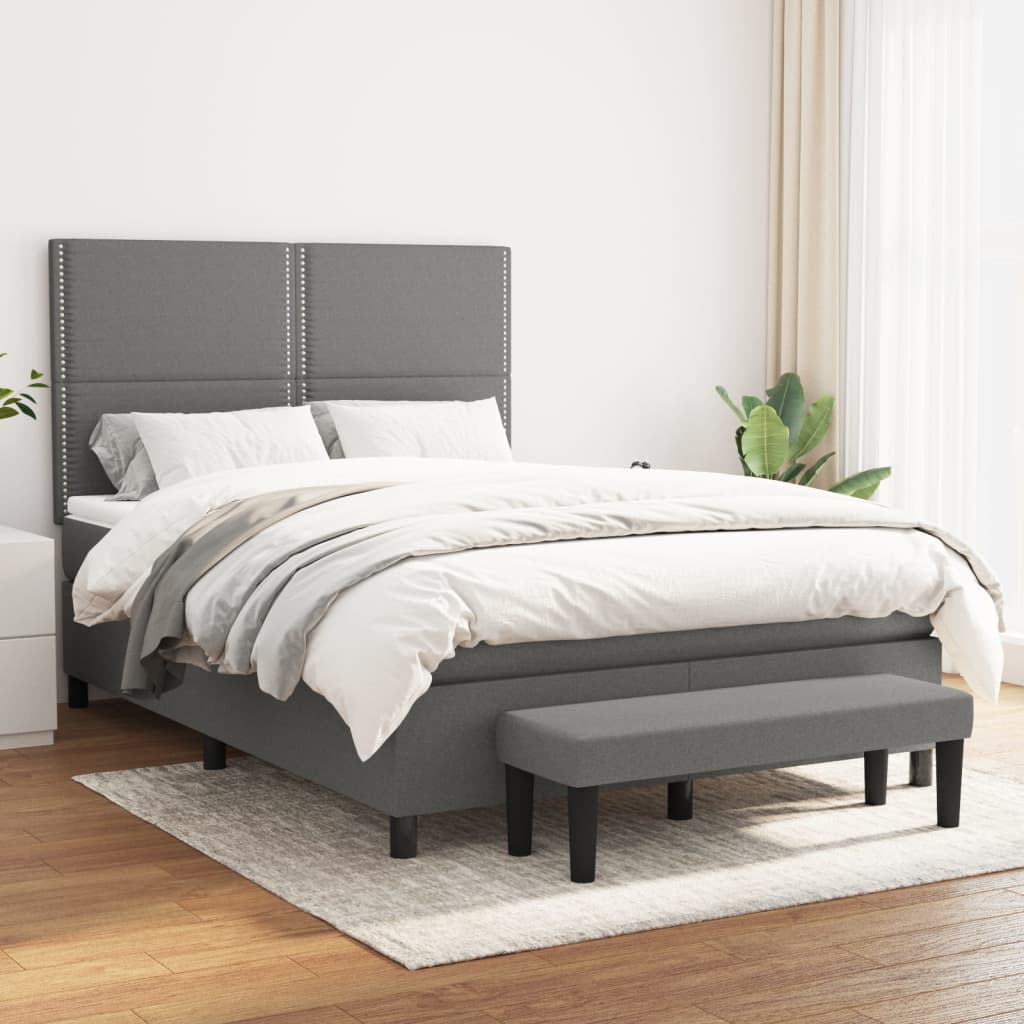 Boxspring met matras stof donkergrijs 140x200 cm – afbeelding 1