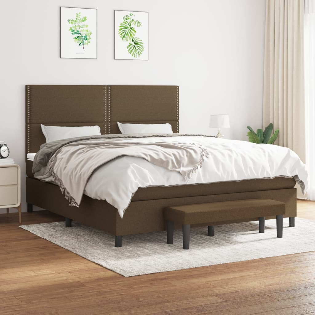 Boxspring met matras stof donkerbruin 180x200 cm – afbeelding 1