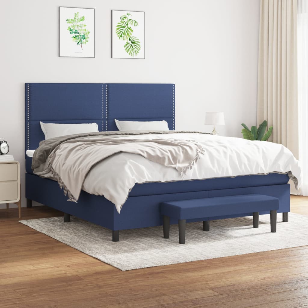 Boxspring met matras stof blauw 180x200 cm – afbeelding 1