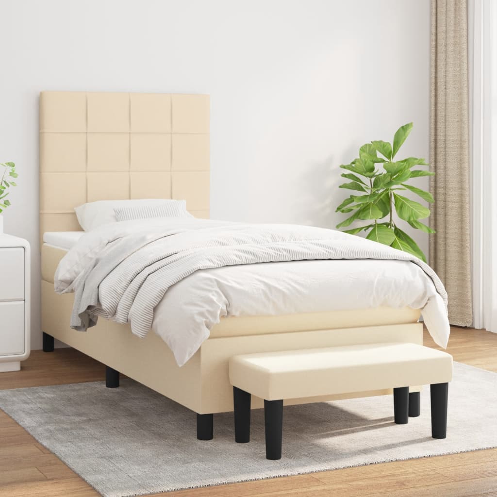 Boxspring met matras stof crèmekleurig 90x200 cm – afbeelding 1