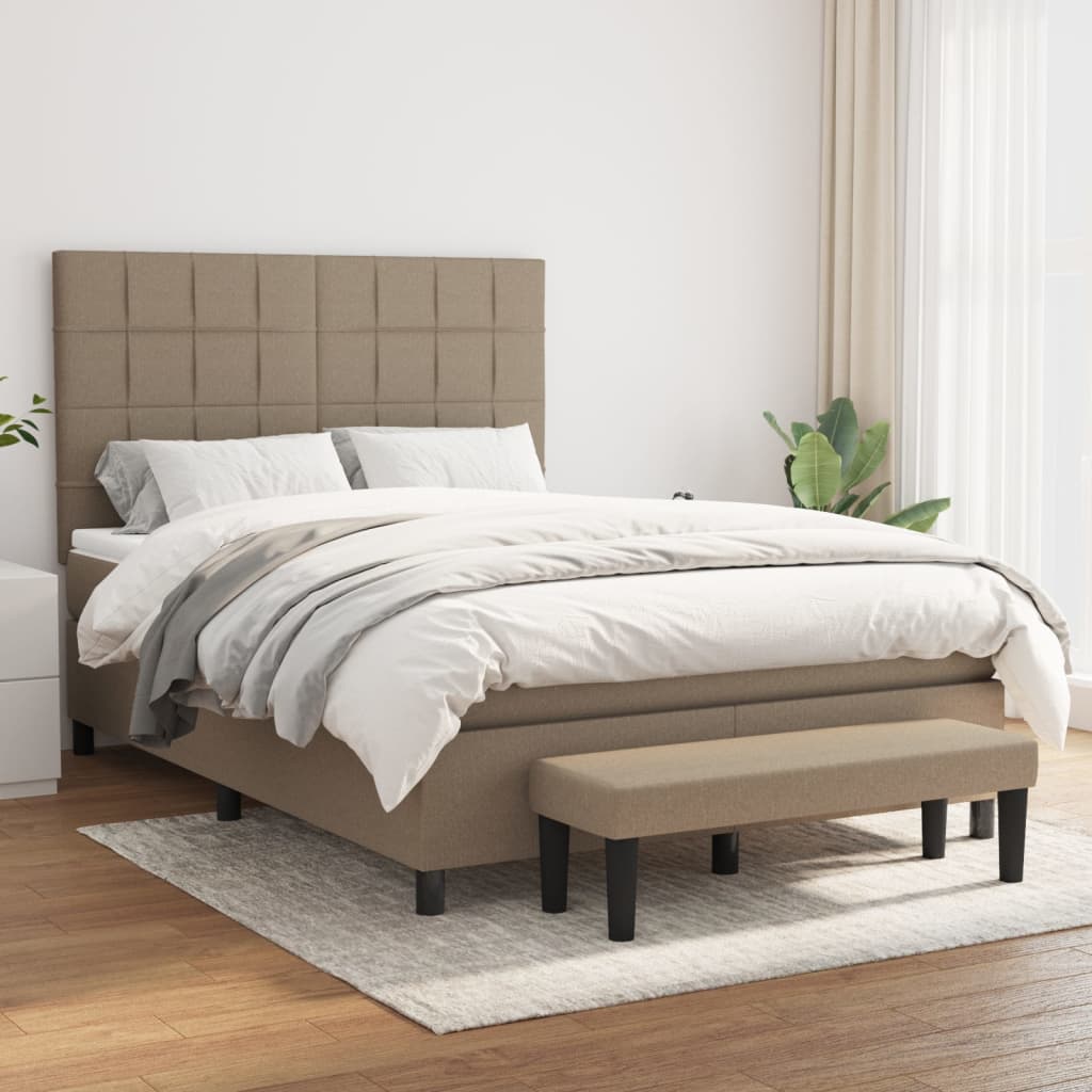Boxspring met matras stof taupe 140x190 cm – afbeelding 1