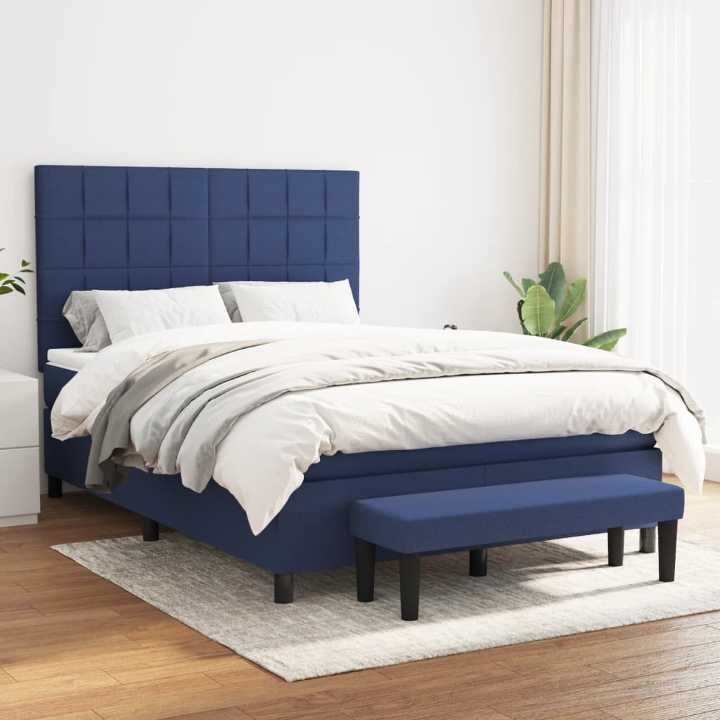 Boxspring met matras stof blauw 140x200 cm – afbeelding 1