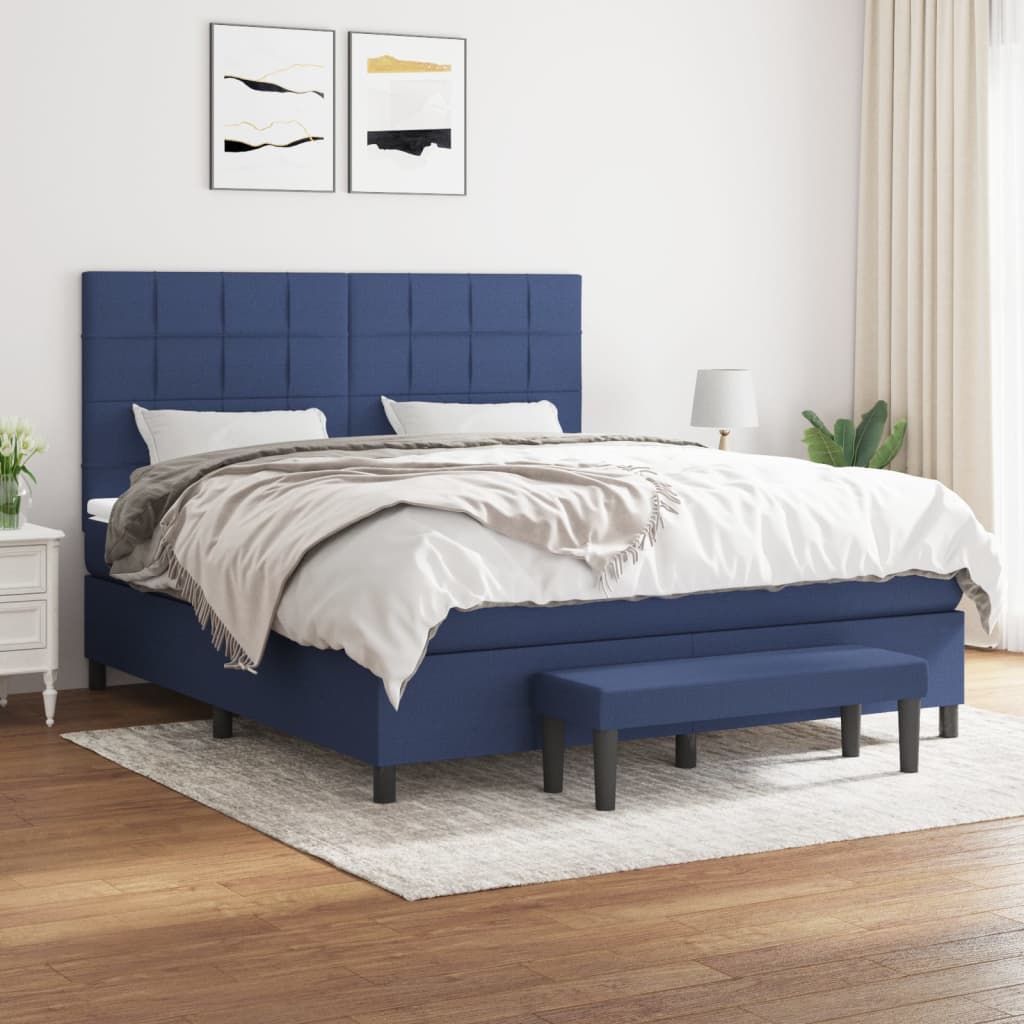 Boxspring met matras stof blauw 180x200 cm – afbeelding 1