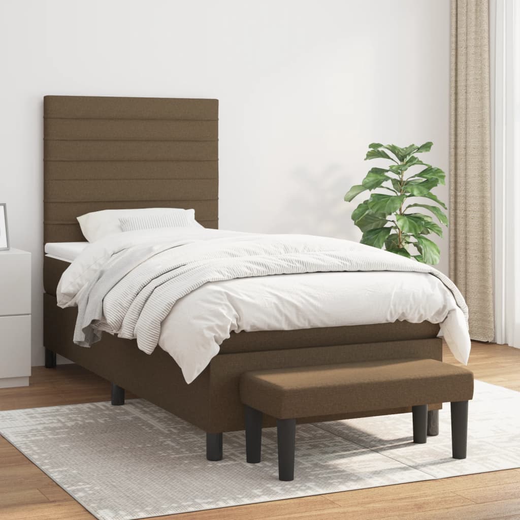 Boxspring met matras stof donkerbruin 80x200 cm – afbeelding 1