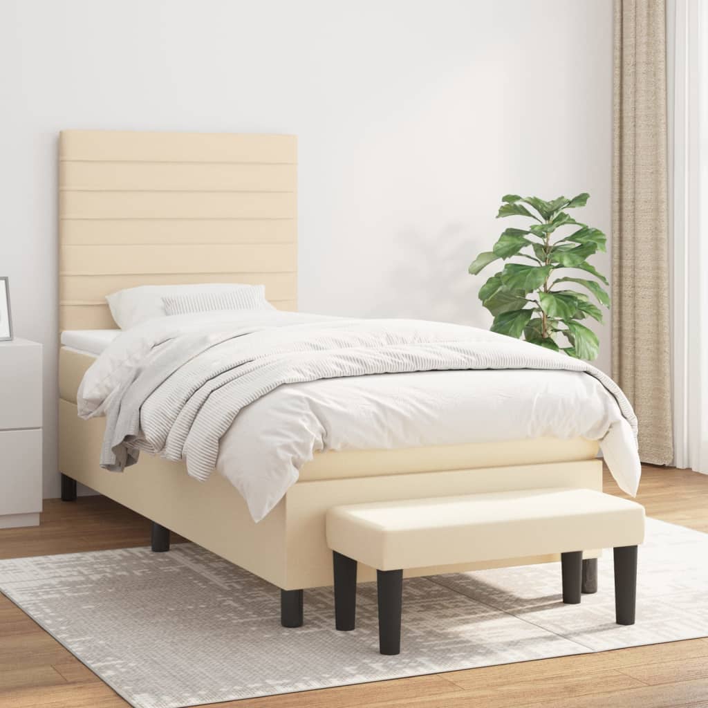 Boxspring met matras stof crèmekleurig 80x200 cm – afbeelding 1