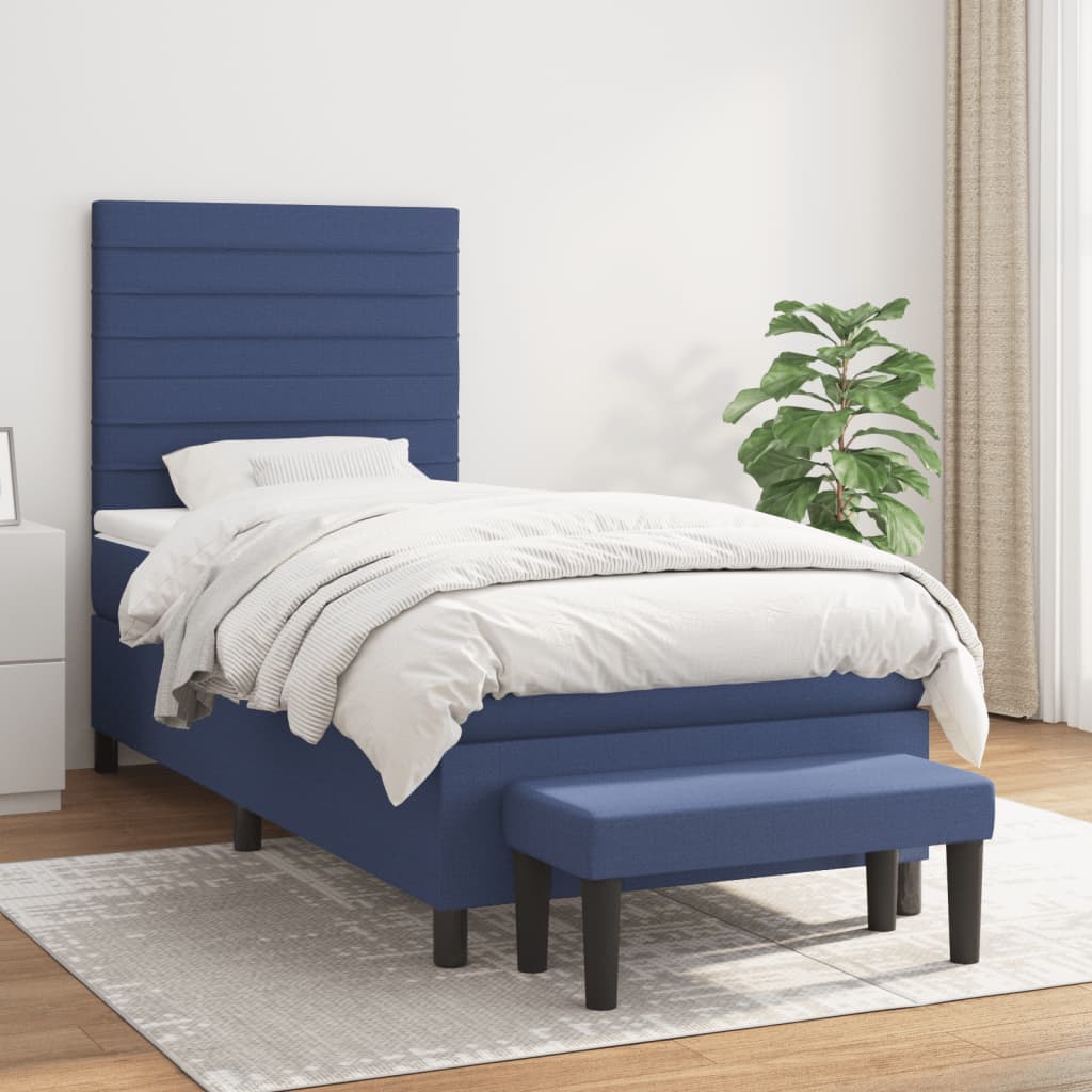 Boxspring met matras stof blauw 80x200 cm – afbeelding 1