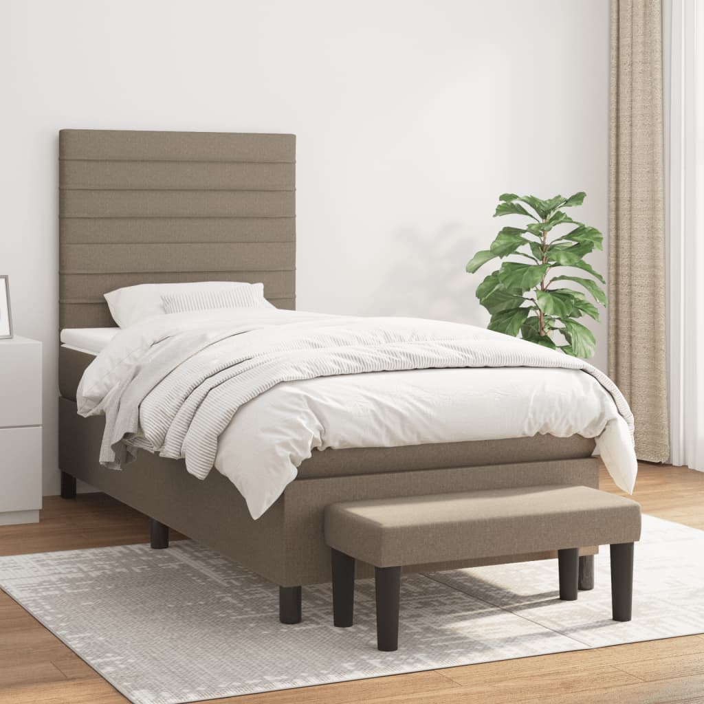 Boxspring met matras stof taupe 90x190 cm – afbeelding 1