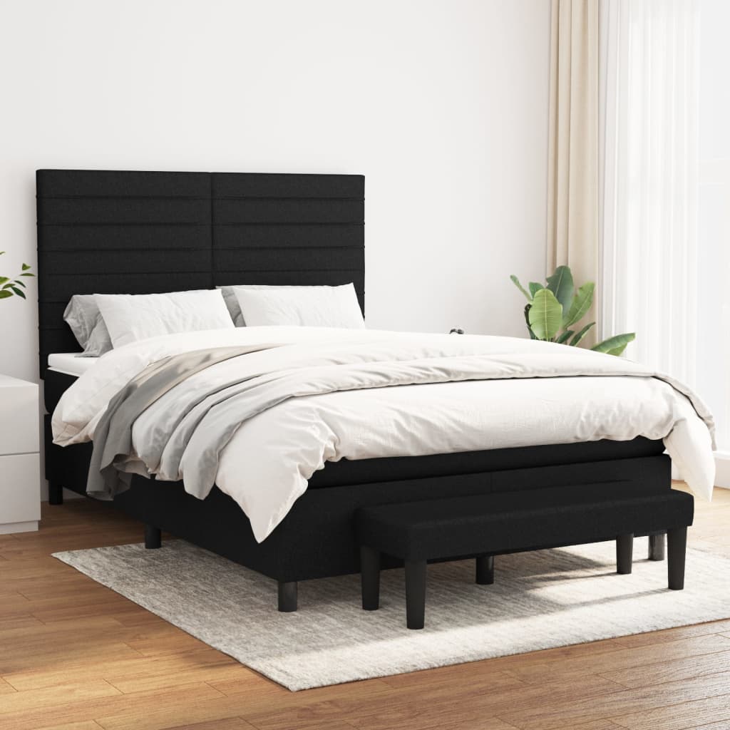 Boxspring met matras stof zwart 140x190 cm – afbeelding 1