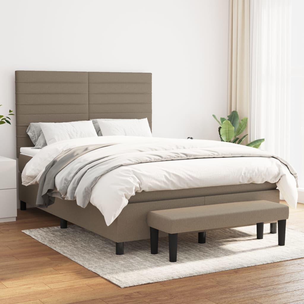Boxspring met matras stof taupe 140x190 cm – afbeelding 1