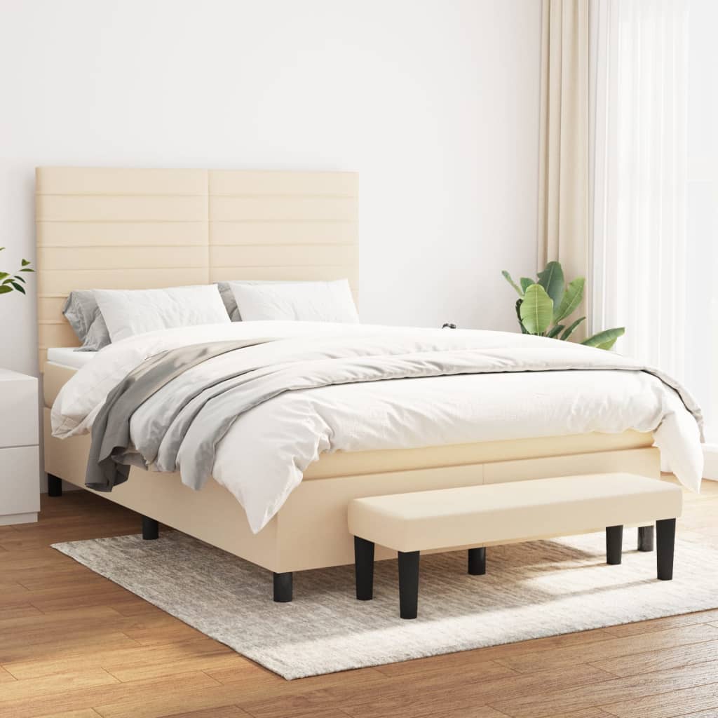 Boxspring met matras stof crèmekleurig 140x190 cm – afbeelding 1