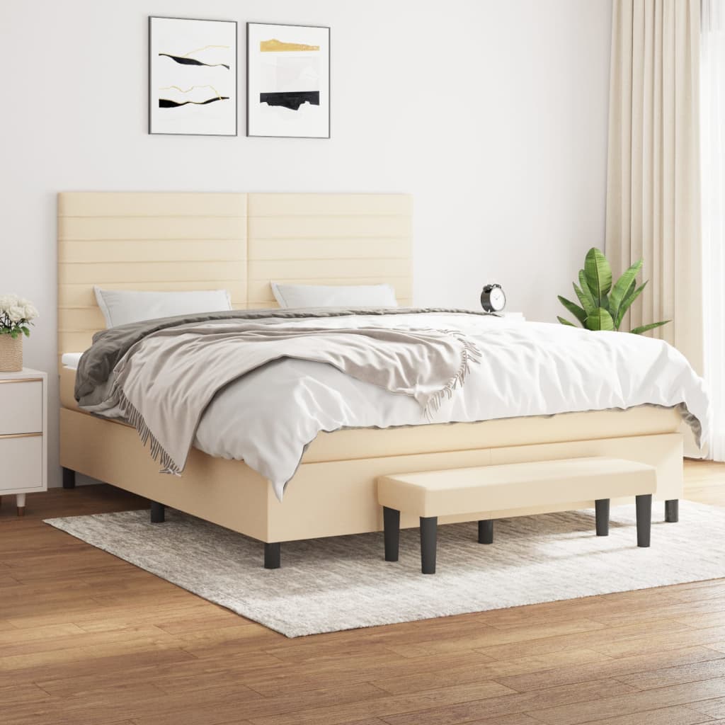 Boxspring met matras stof crèmekleurig 160x200 cm – afbeelding 1
