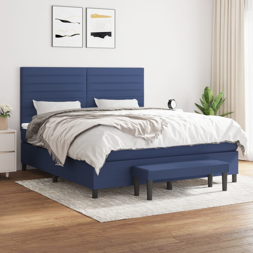 Boxspring met matras stof blauw 160x200 cm – afbeelding 1