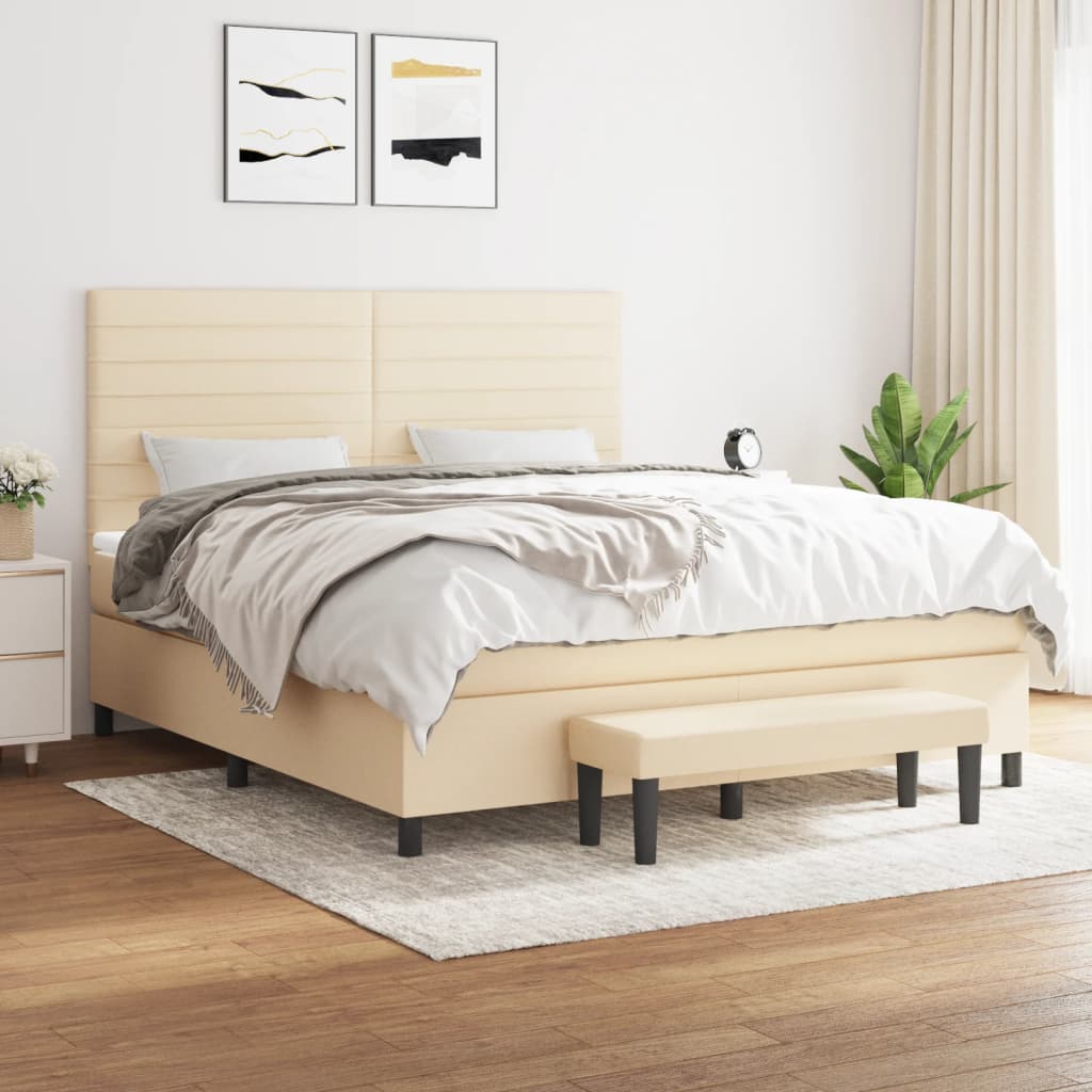 Boxspring met matras stof crèmekleurig 180x200 cm – afbeelding 1
