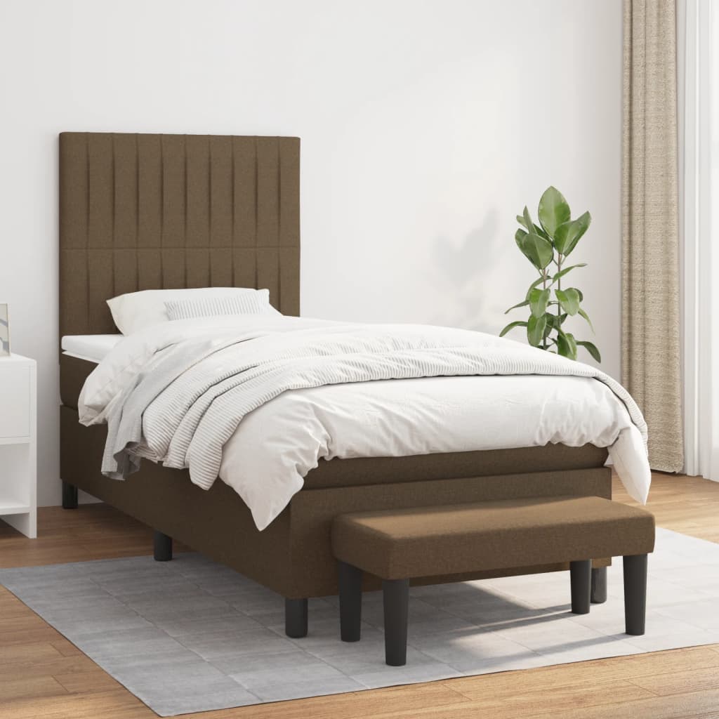 Boxspring met matras stof donkerbruin 80x200 cm – afbeelding 1