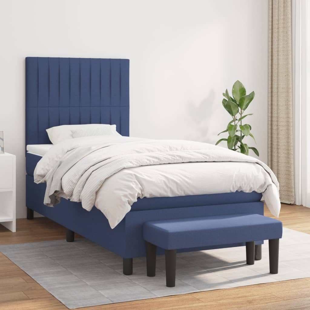 Boxspring met matras stof blauw 80x200 cm – afbeelding 1