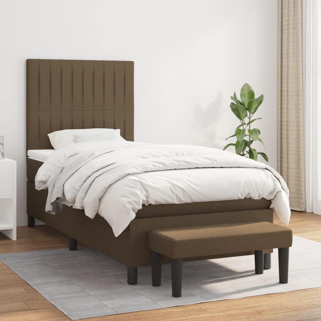 Boxspring met matras stof donkerbruin 90x200 cm – afbeelding 1