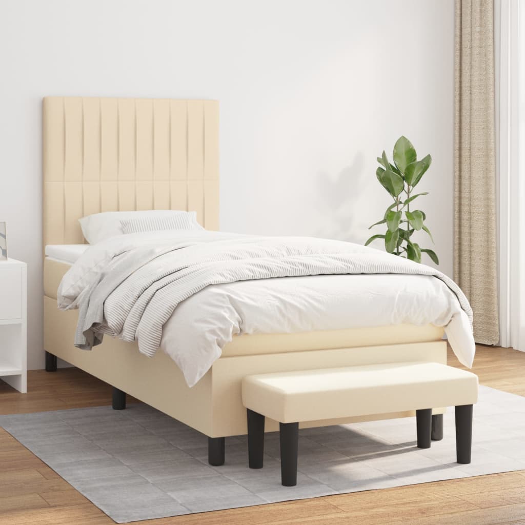 Boxspring met matras stof crèmekleurig 100x200 cm – afbeelding 1