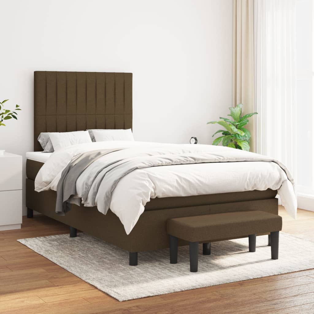 Boxspring met matras stof donkerbruin 120x200 cm – afbeelding 1