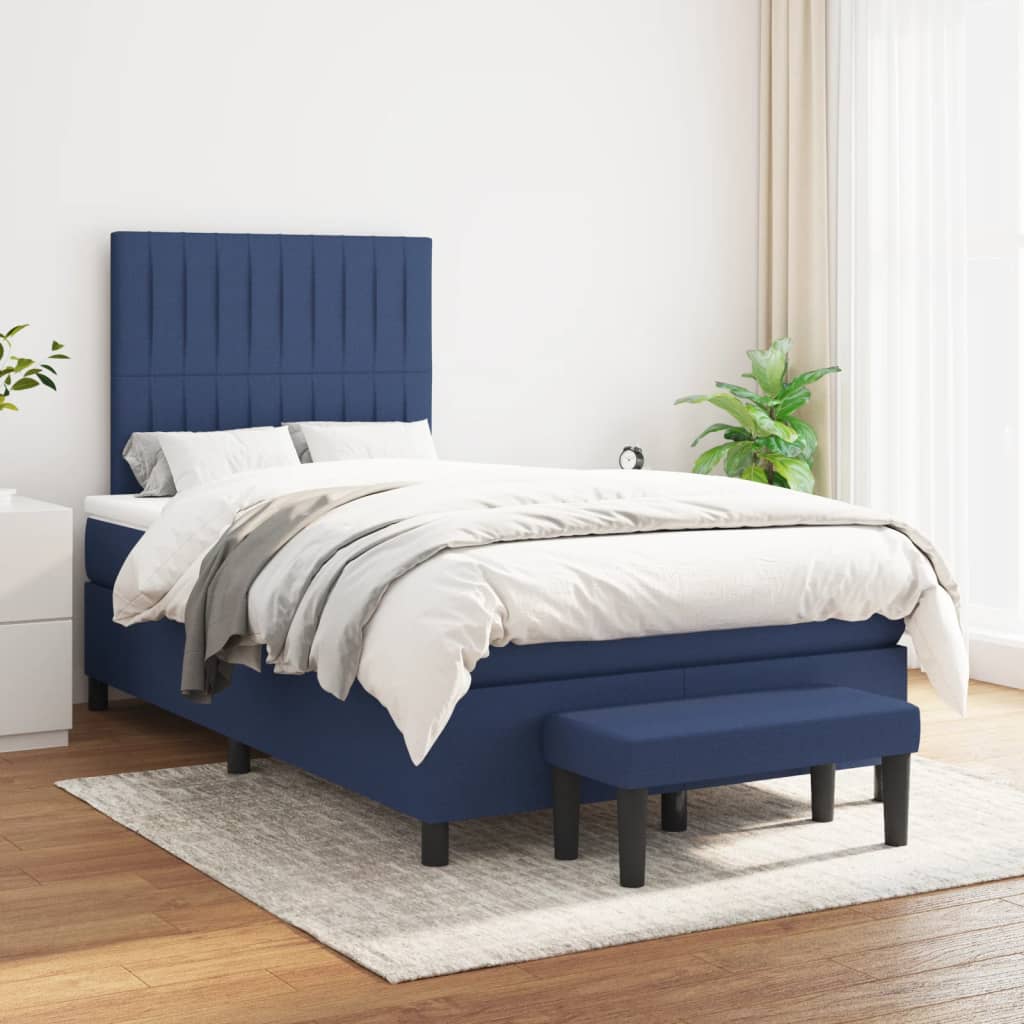 Boxspring met matras stof blauw 120x200 cm – afbeelding 1