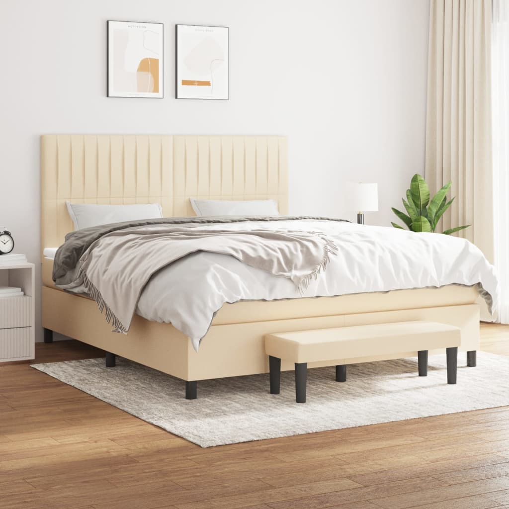 Boxspring met matras stof crèmekleurig 160x200 cm – afbeelding 1