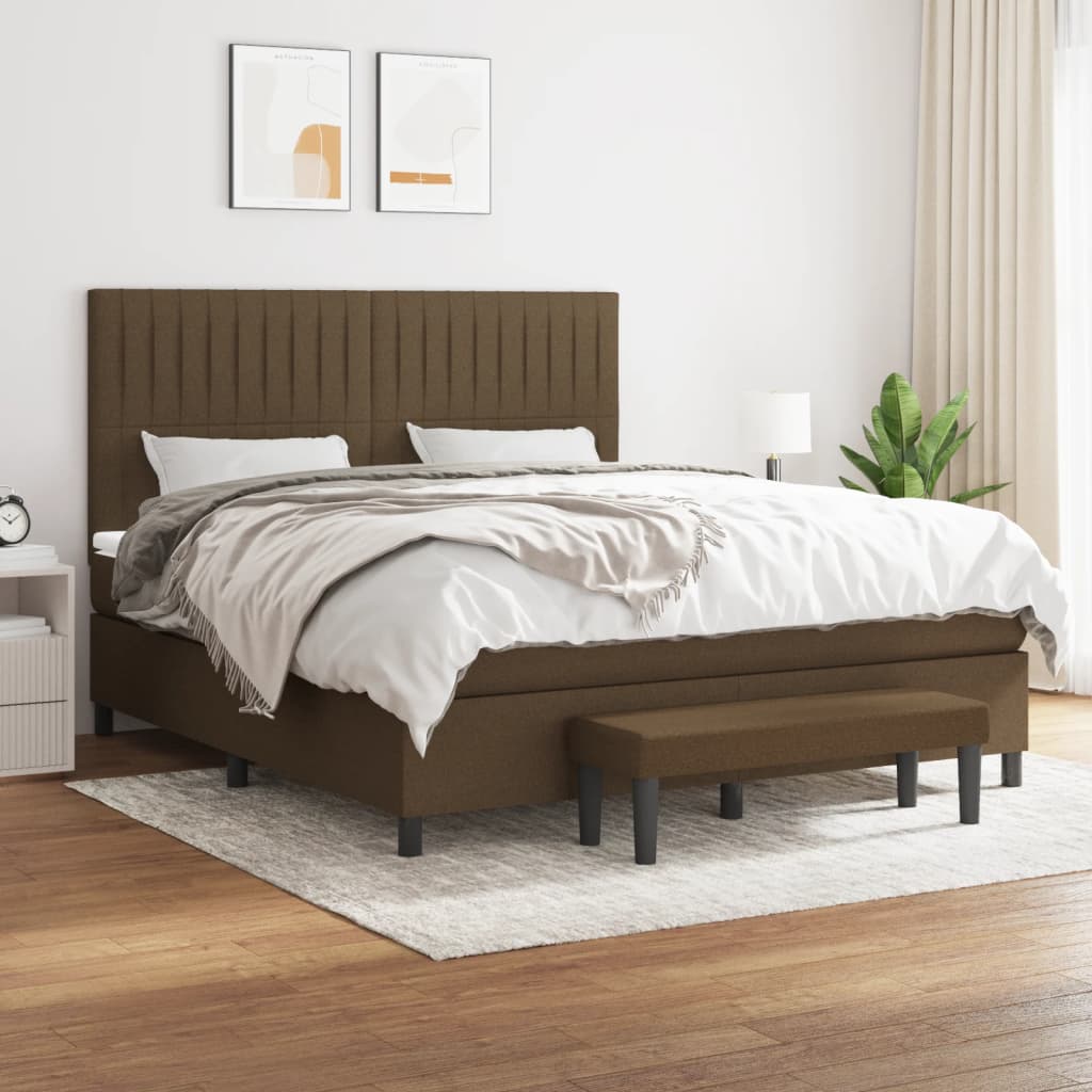 Boxspring met matras stof donkerbruin 180x200 cm – afbeelding 1