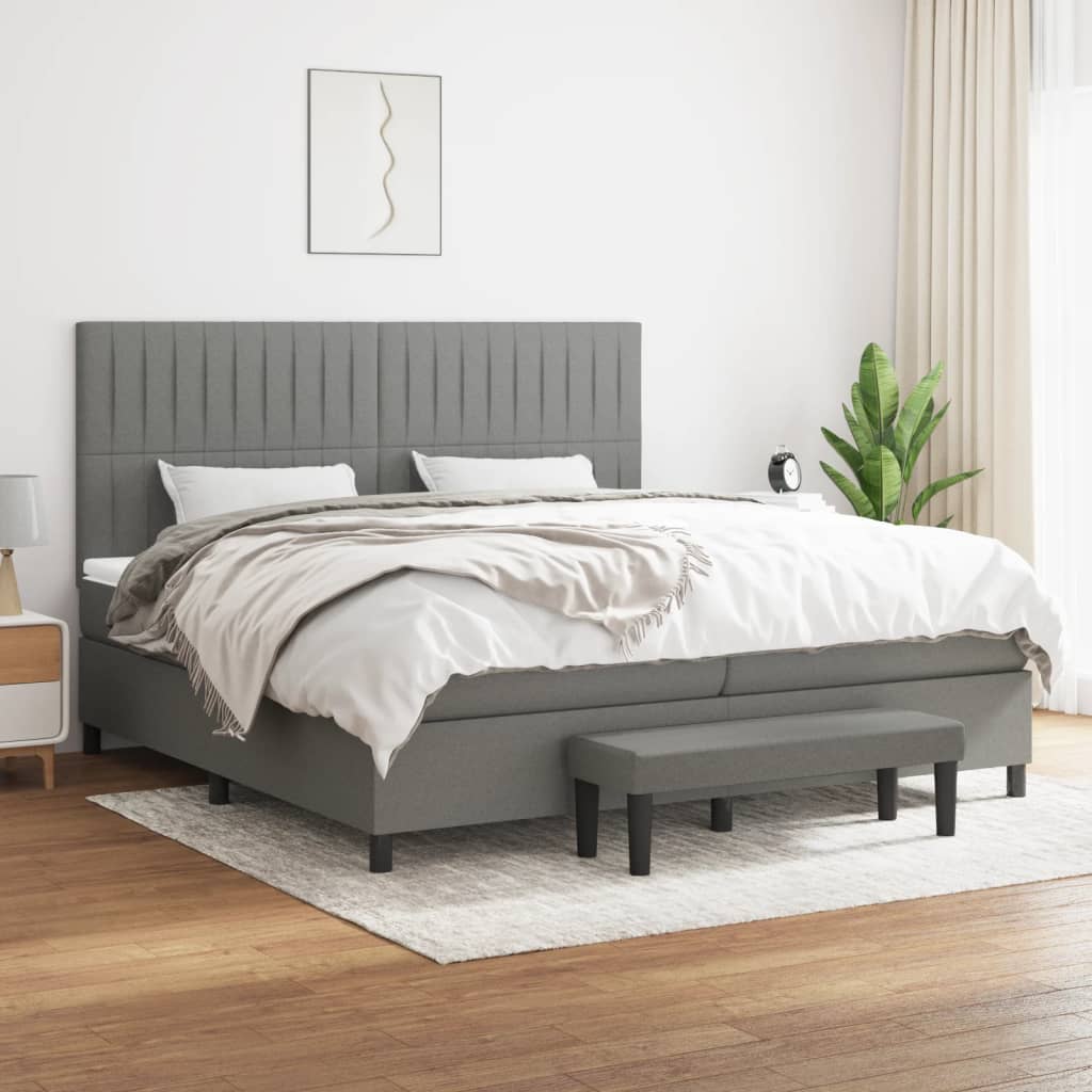Boxspring met matras stof donkergrijs 200x200 cm – afbeelding 1