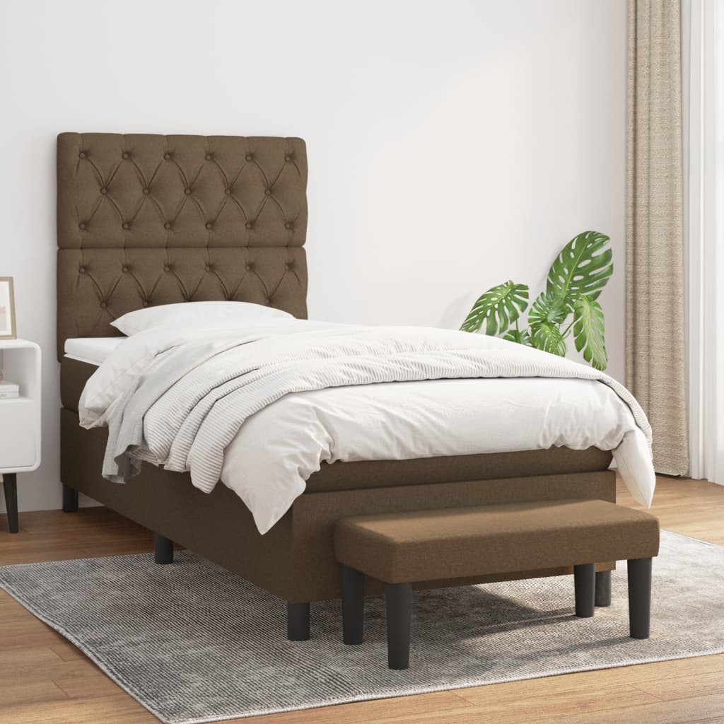 Boxspring met matras stof donkerbruin 80x200 cm – afbeelding 1