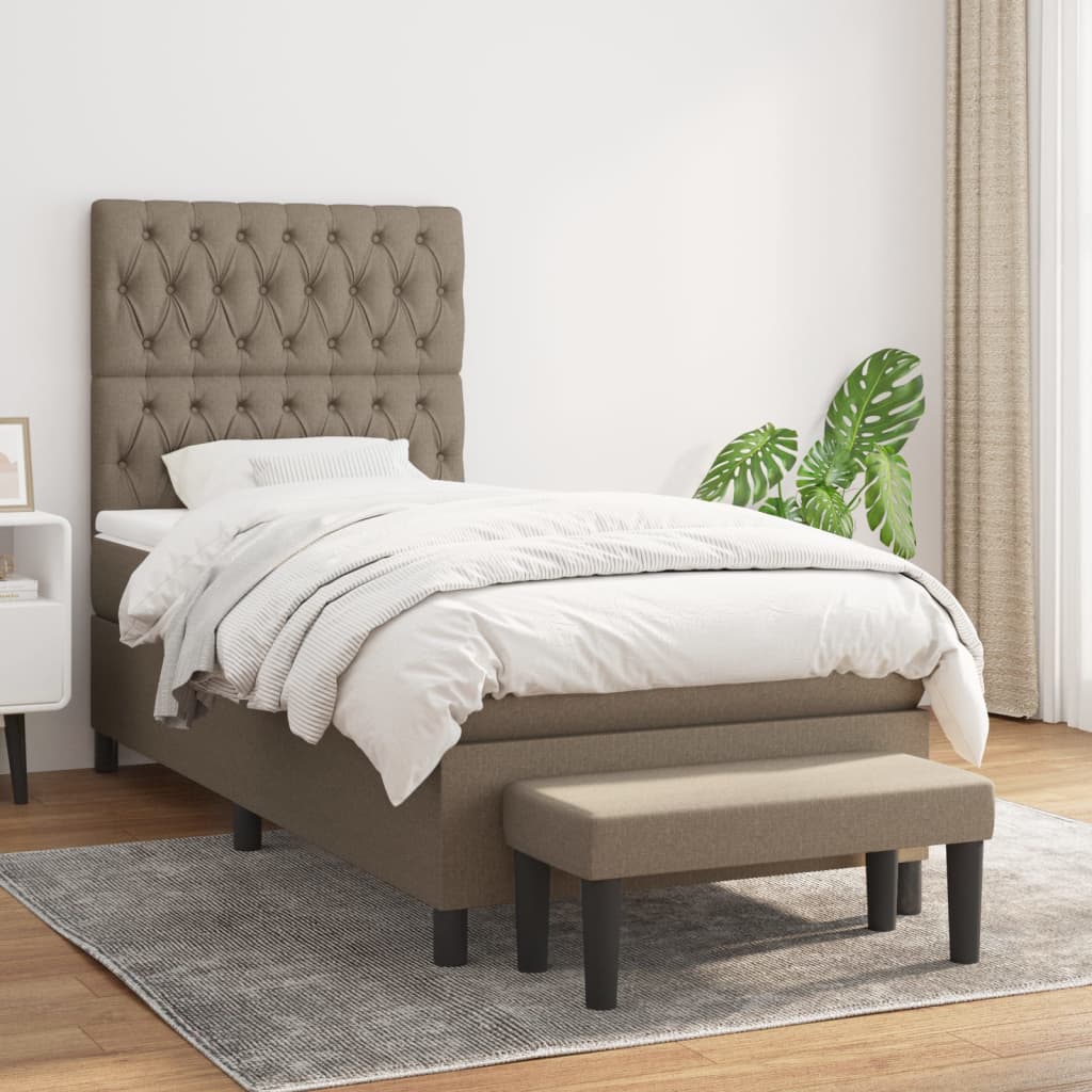 Boxspring met matras stof taupe 90x190 cm – afbeelding 1