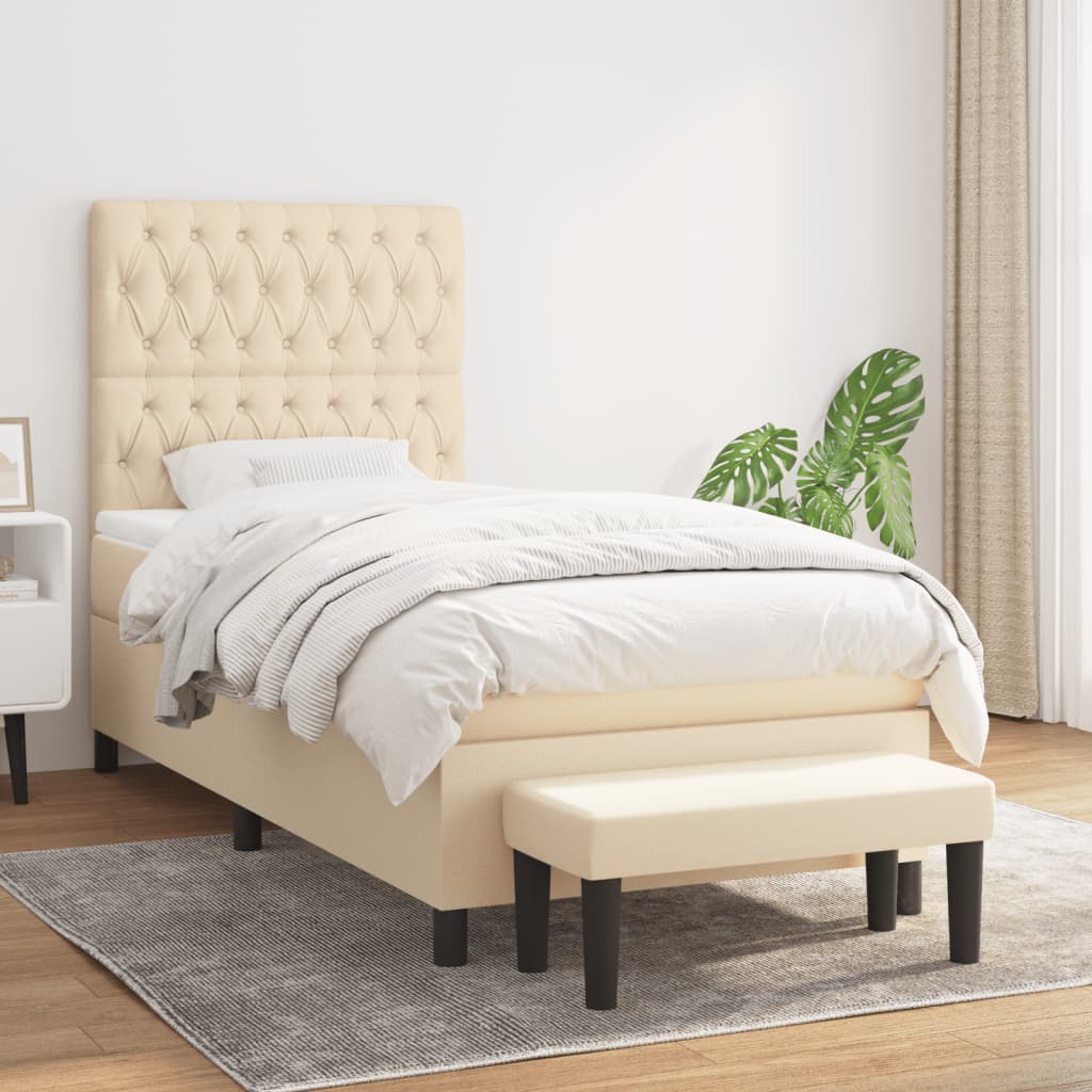 Boxspring met matras stof crèmekleurig 90x190 cm – afbeelding 1