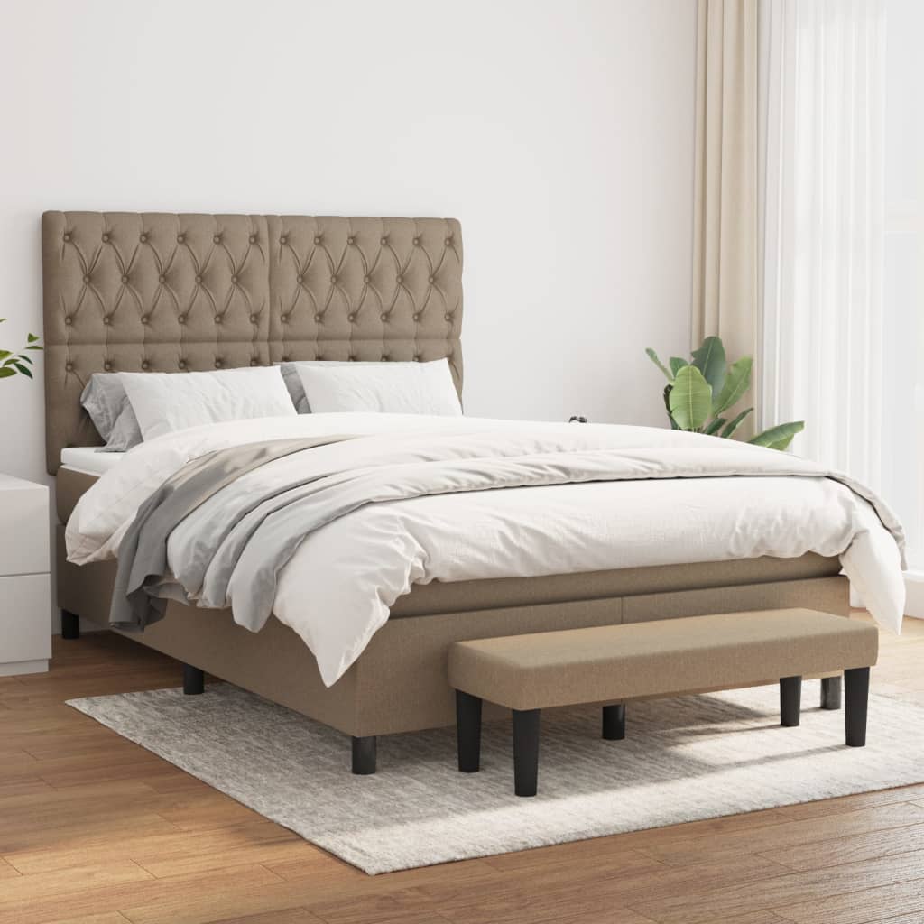 Boxspring met matras stof taupe 140x190 cm – afbeelding 1