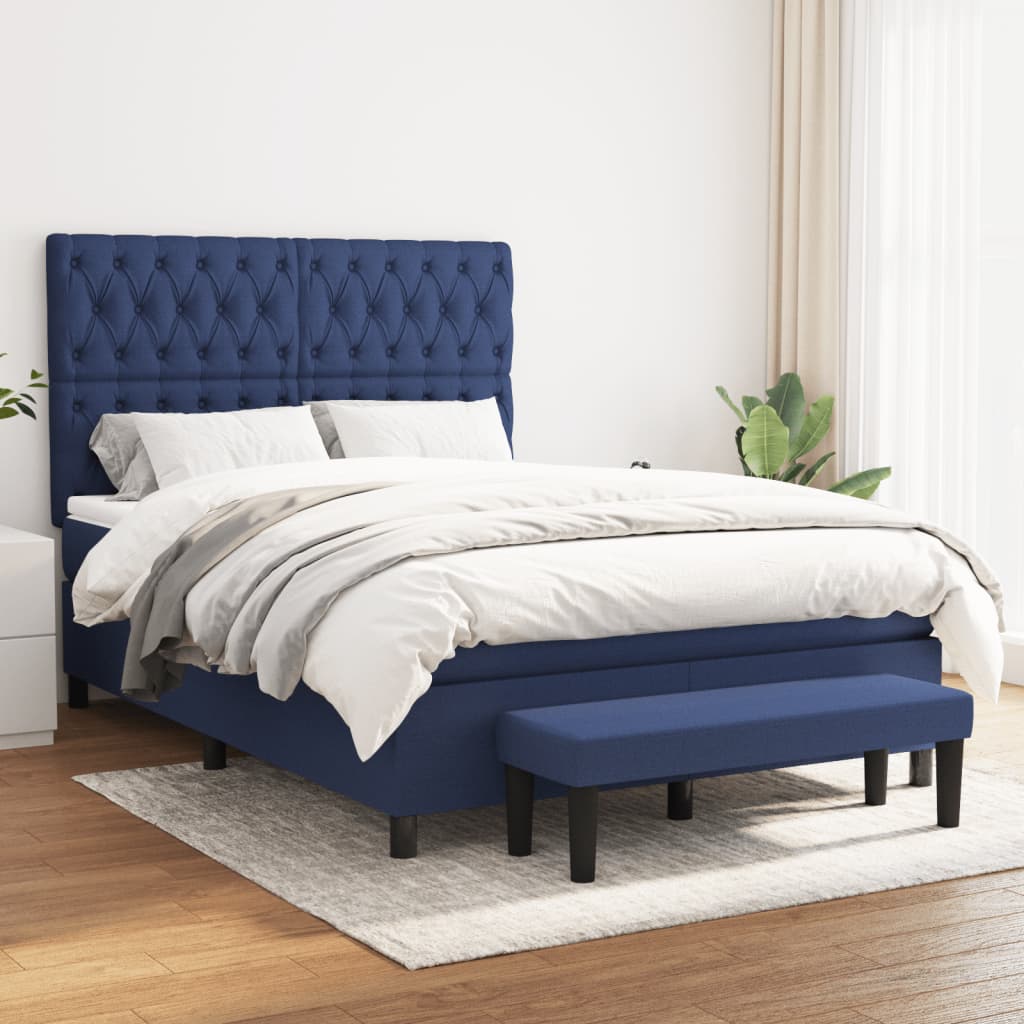 Boxspring met matras stof blauw 140x200 cm – afbeelding 1