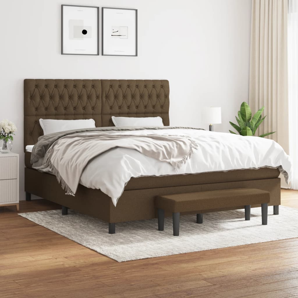 Boxspring met matras stof donkerbruin 180x200 cm – afbeelding 1