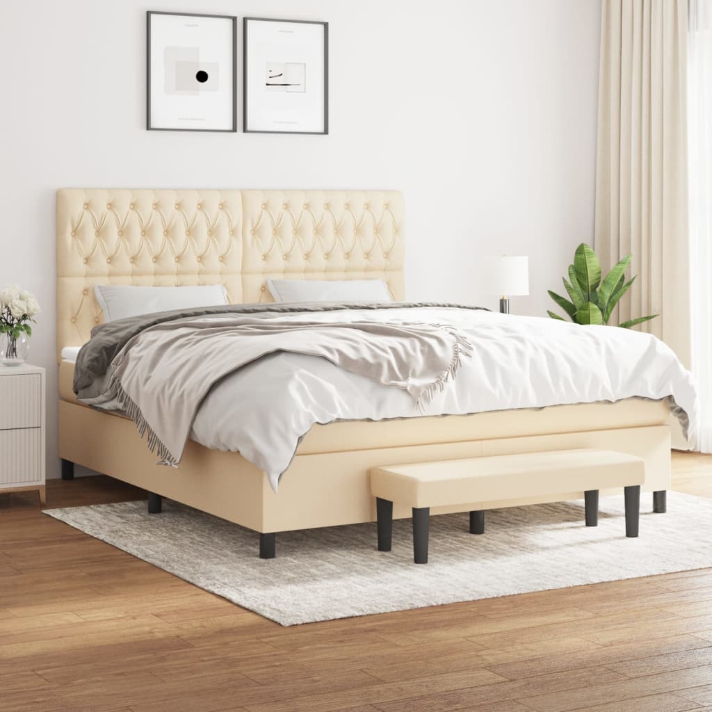 Boxspring met matras stof crèmekleurig 180x200 cm – afbeelding 1