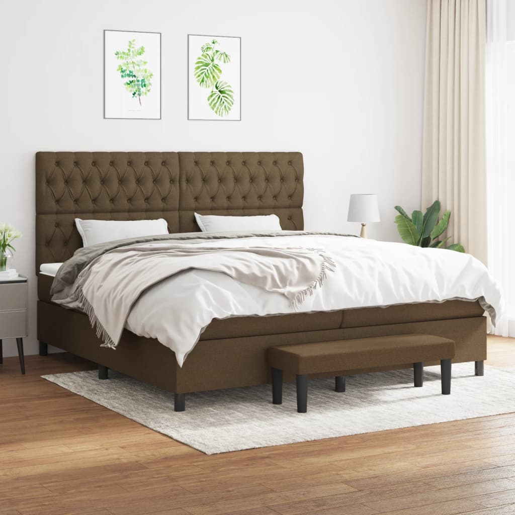 Boxspring met matras stof donkerbruin 200x200 cm – afbeelding 1