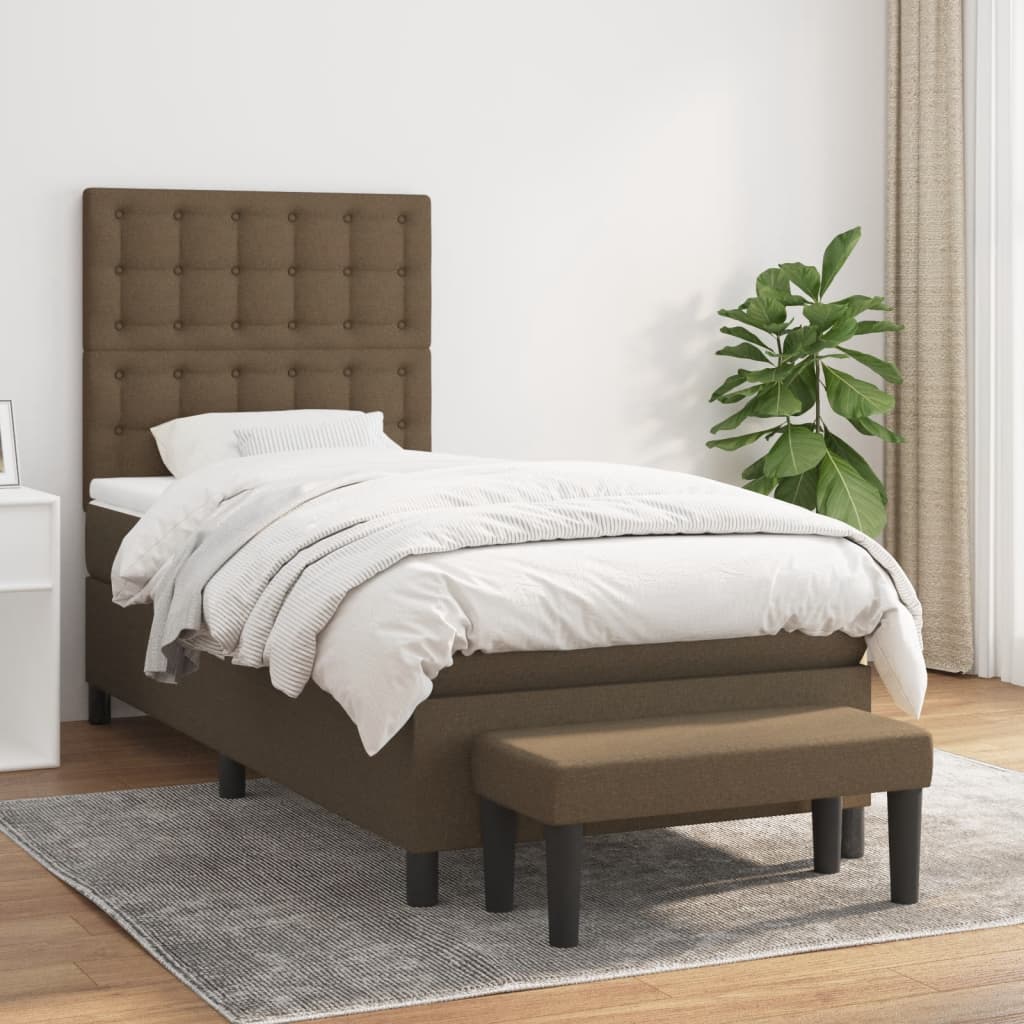 Boxspring met matras stof donkerbruin 90x190 cm – afbeelding 1