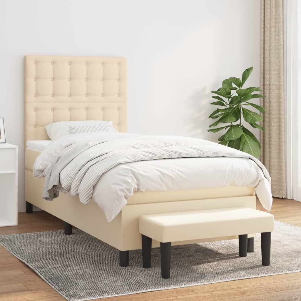 Boxspring met matras stof crèmekleurig 100x200 cm – afbeelding 1
