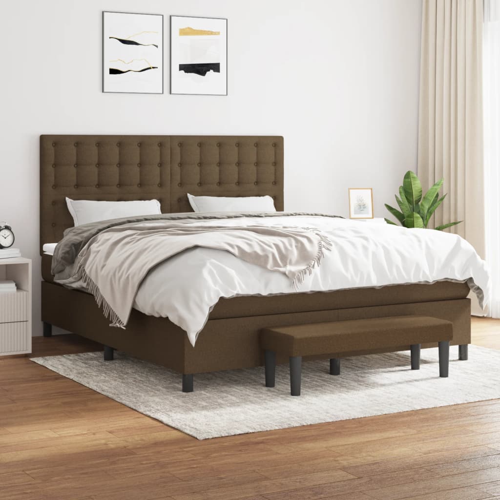 Boxspring met matras stof donkerbruin 160x200 cm – afbeelding 1