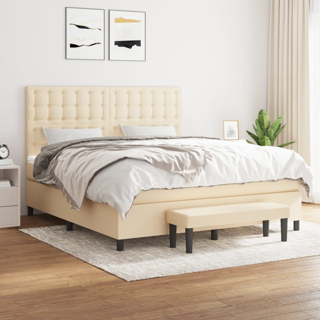 Boxspring met matras stof crèmekleurig 180x200 cm – afbeelding 1