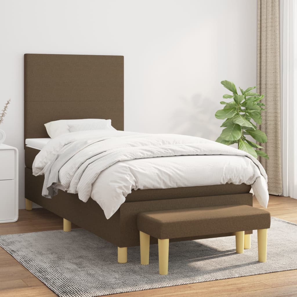 Boxspring met matras stof donkerbruin 80x200 cm – afbeelding 1
