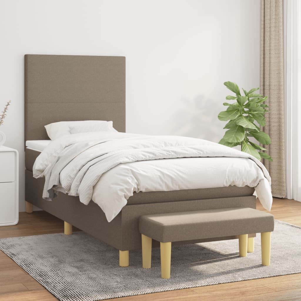Boxspring met matras stof taupe 90x190 cm – afbeelding 1