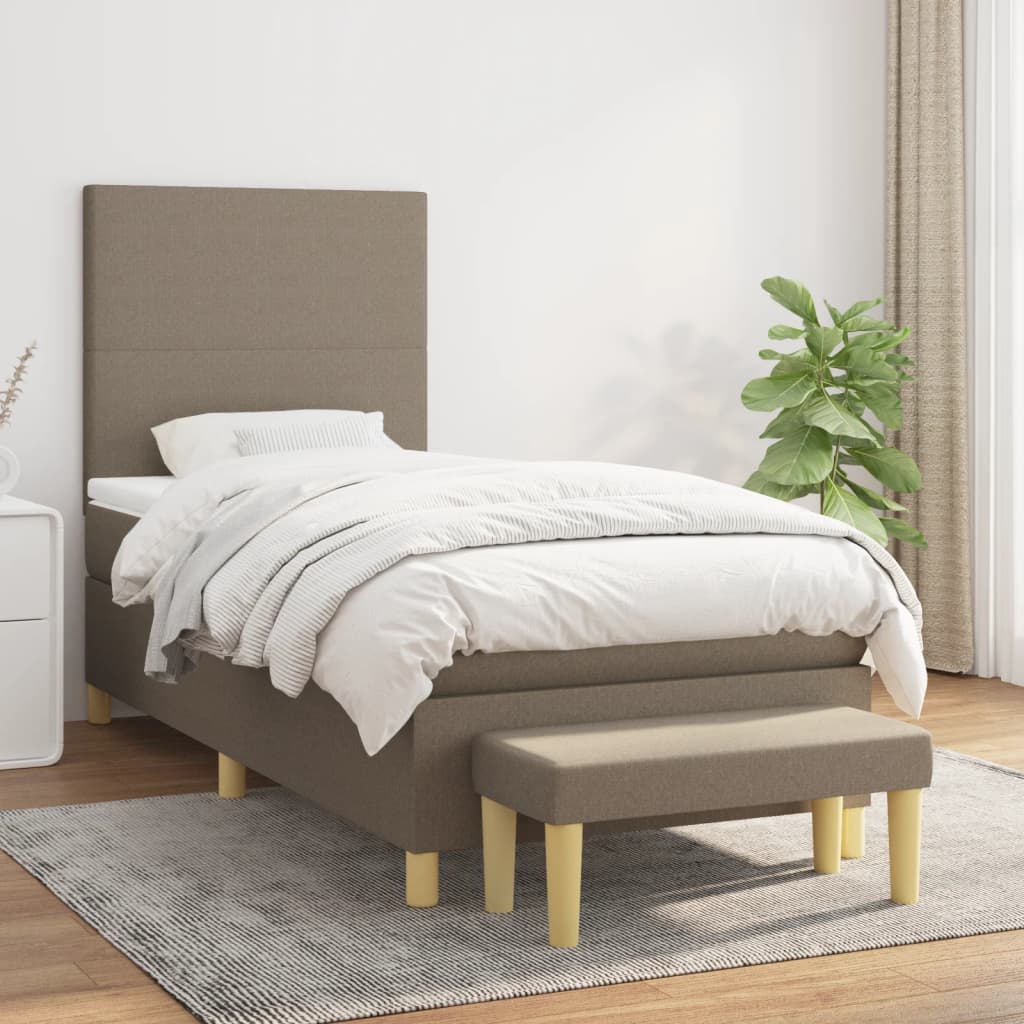 Boxspring met matras stof taupe 90x200 cm – afbeelding 1